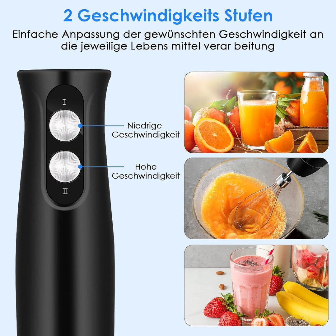 4-In-1 Elektrische Stabmixer, 500 W Pürierstab mit 2 Geschwindigkeiten, Stabmixer Edelstahl Schneebe