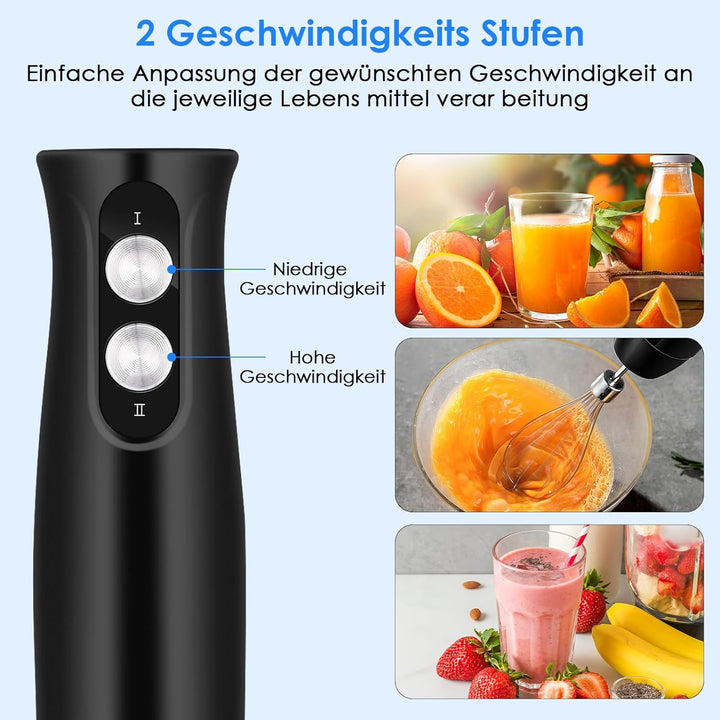 4-In-1 Elektrische Stabmixer, 500 W Pürierstab mit 2 Geschwindigkeiten, Stabmixer Edelstahl Schneebe