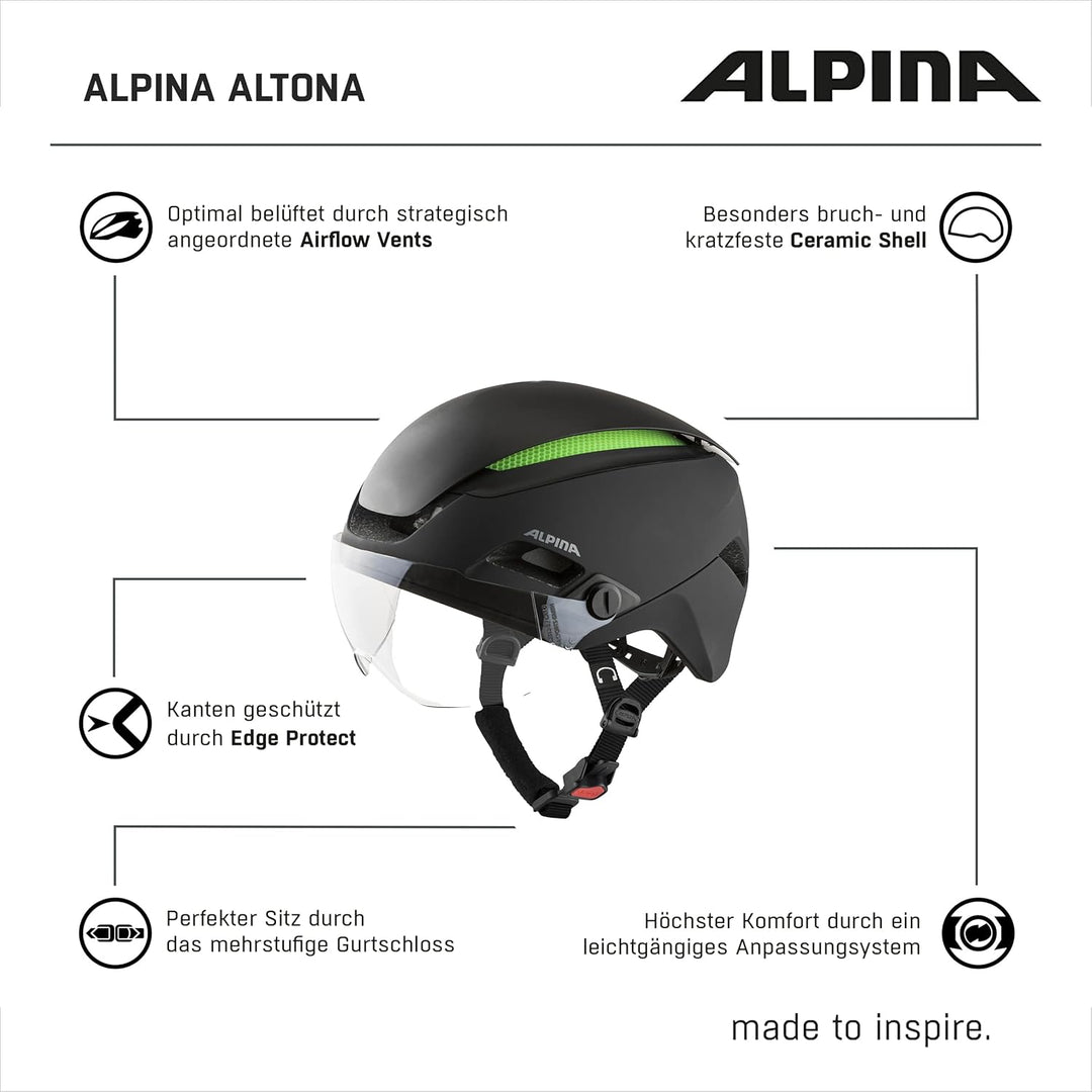 ALPINA ALTONA - Extrem Leichter, Beleuchteter & Belüfteter Fahrradhelm Mit Hochwertigem Visier Für E