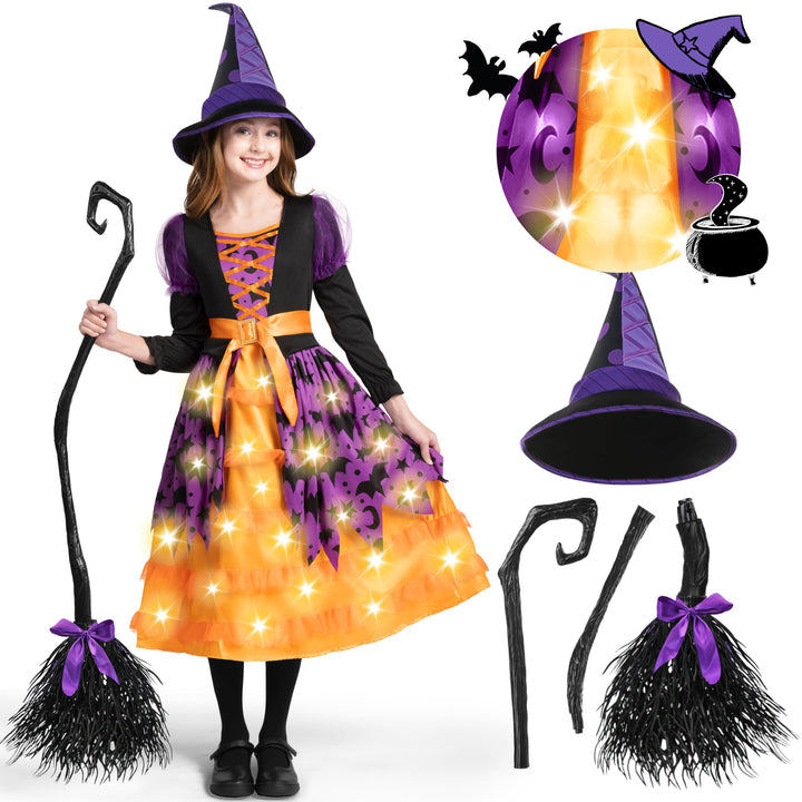 Spooktacular Creations Hexenkostüm für Mädchen, rosa Druck Hexerkostüm, Light-up Hexen Halloween Kos
