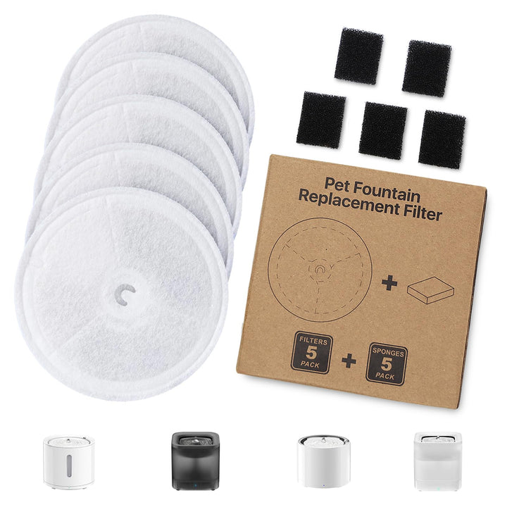 5 Stück Katzenbrunnen Ersatz Filter + 5 Schwammfilter, kompatibel mit Petkit Eversweet Solo SE/Solo