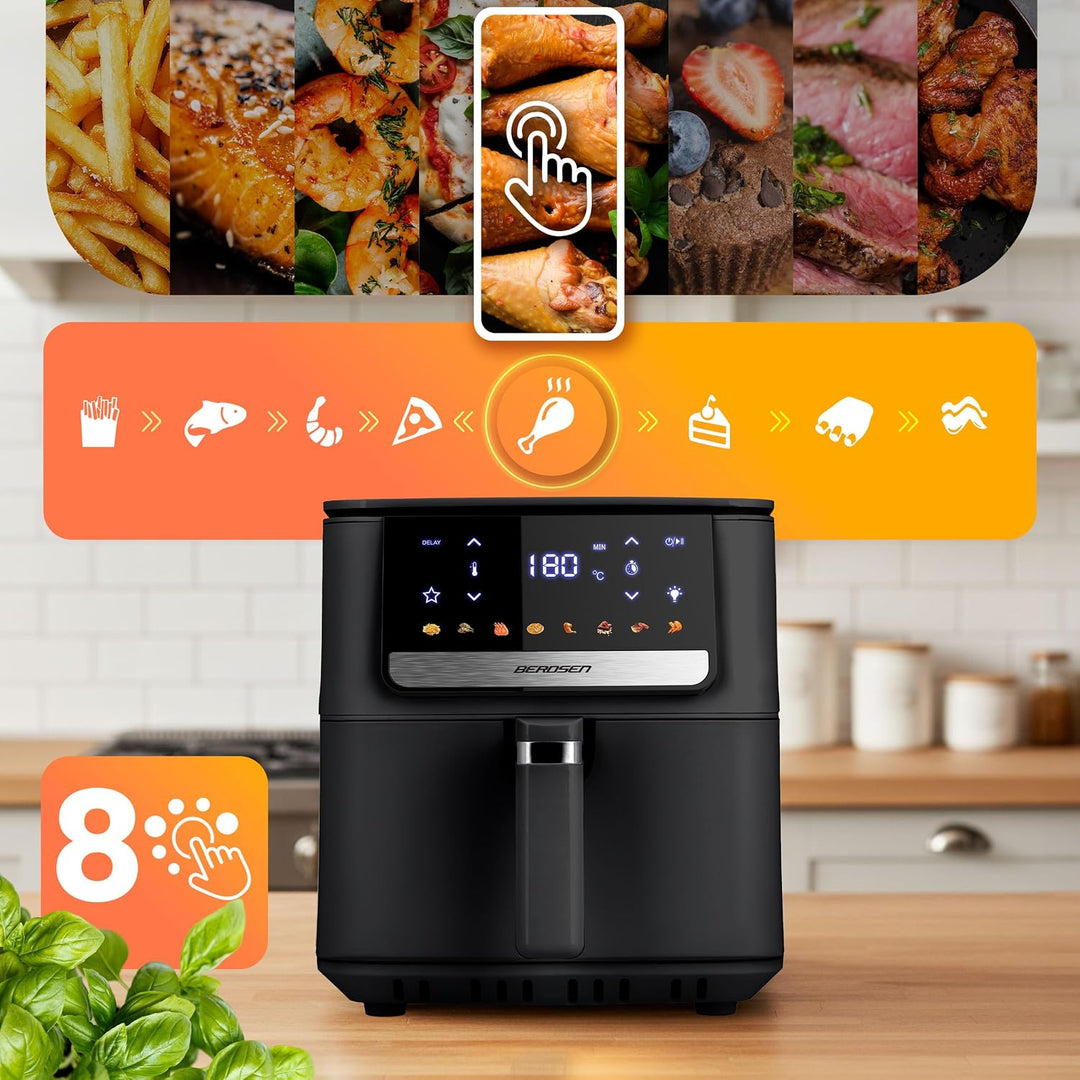 Berdsen Airfryer Heissluftfritteuse - 1700 W 6,5 l - Fritteuse - 8 Programme Touchscreen - Schwarz,