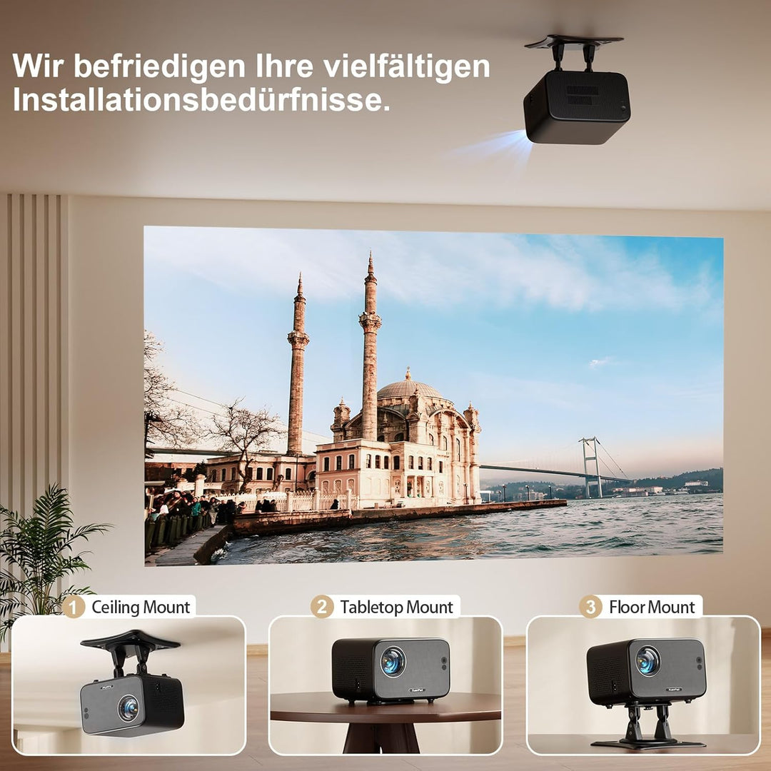 Smart Mini Beamer 4K kompatibel mit Apps XuanPad 30000 Lumen Beamer mit Autofokus & Trapezkorrektur,