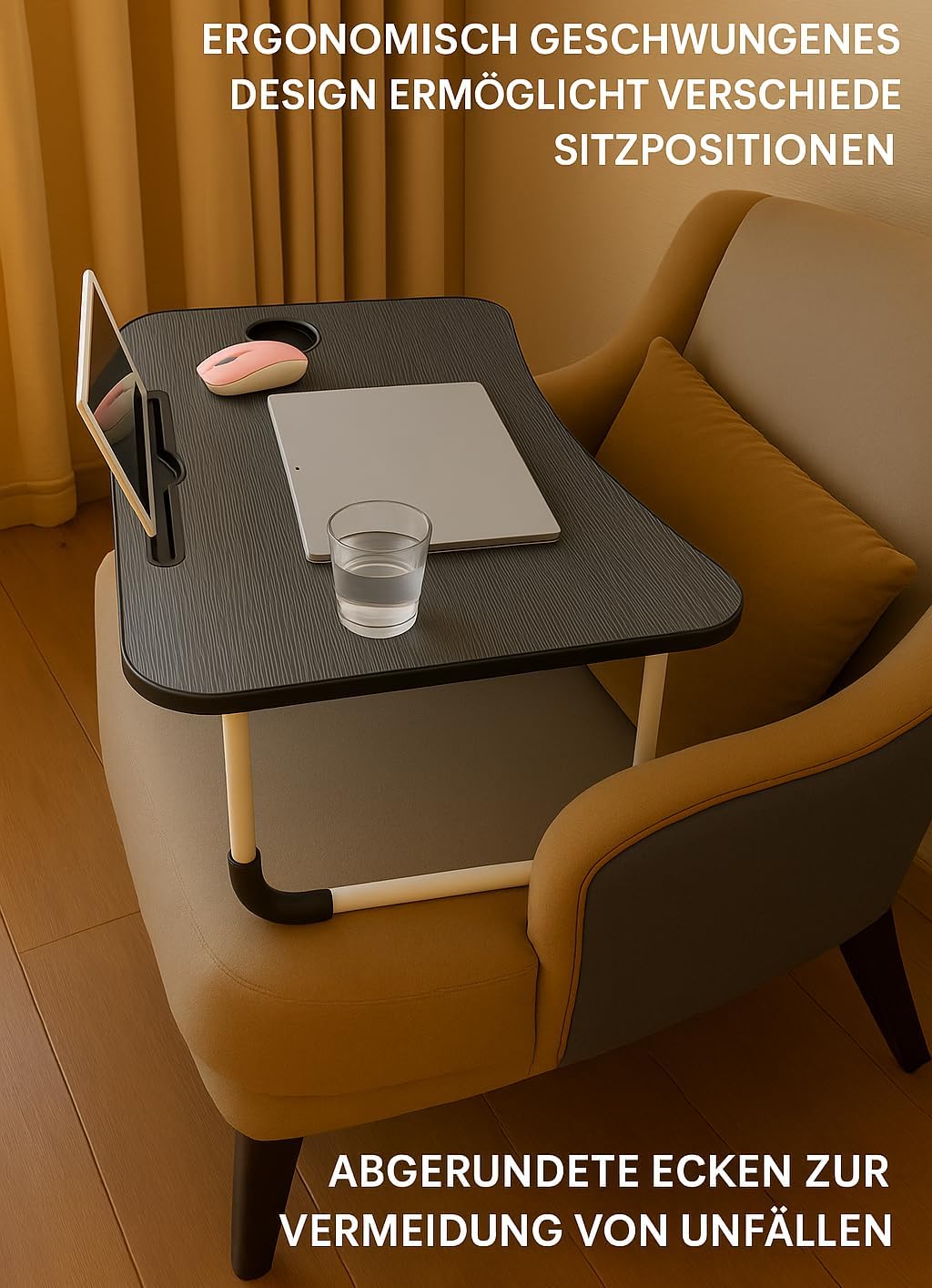 Betttablett Klappbar, Frühstückstablett mit Griff und Getränkehalter, Serviertisch, Ideal für Lesen
