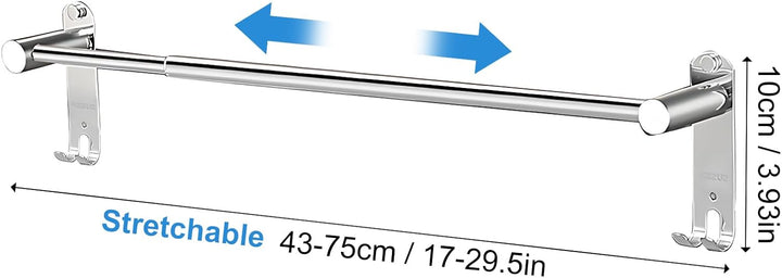 Amexo Handtuchstange Edelstahl Ausziehbar 43–75cm, Handtuchhalter mit Haken Schrauben Kleber, Silber