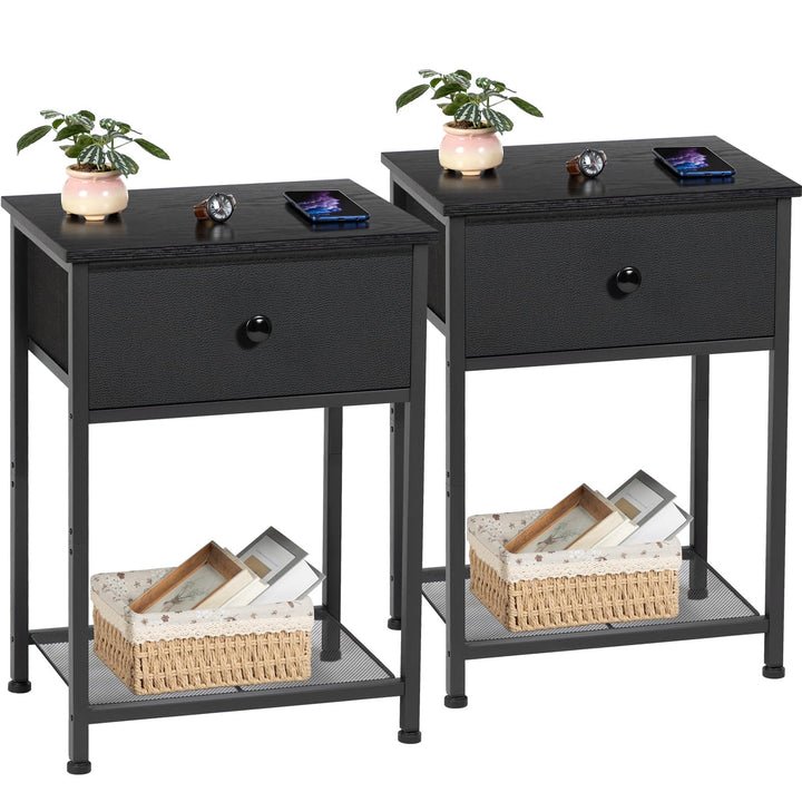 AMHANCIBLE Nachttisch 2er Set, Beistelltisch mit Stoffschubladen, Nachtkommode mit 2 Ablagen, Nachts