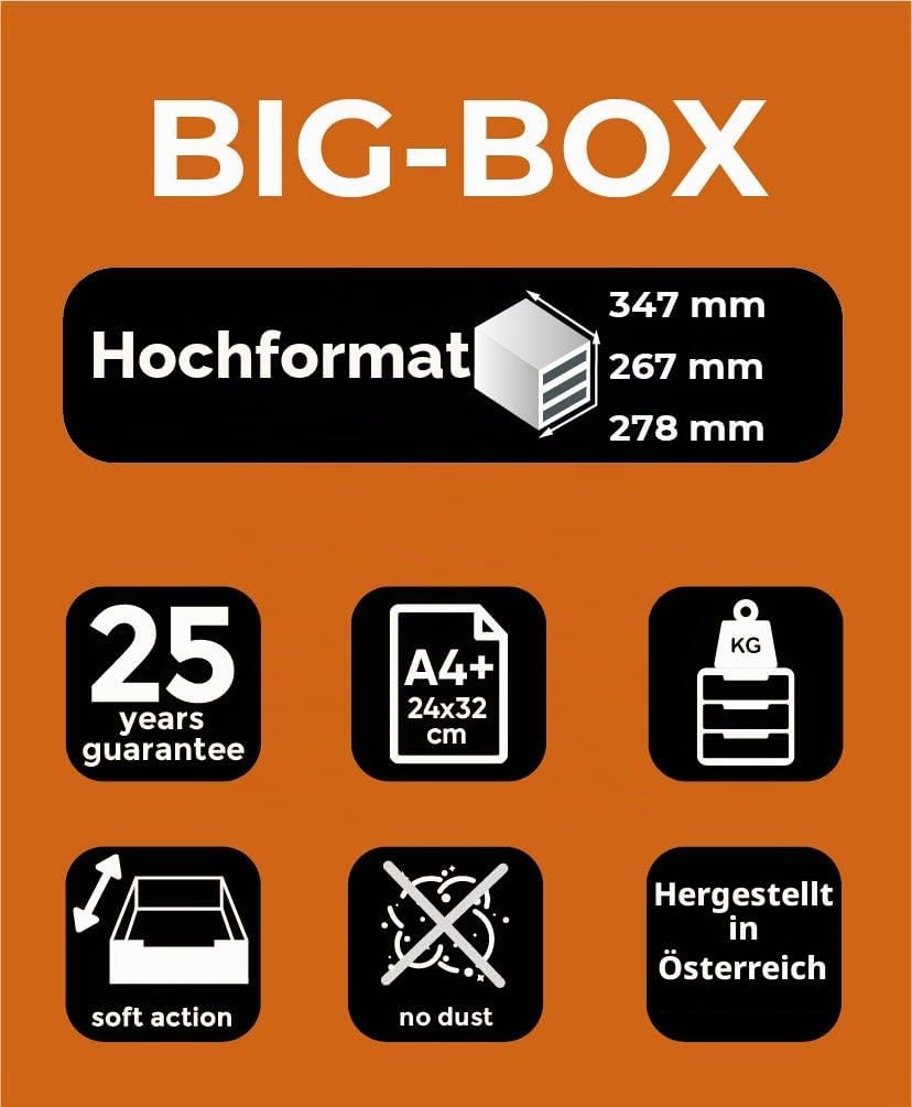 Exacompta 310041D Premium Ablagebox mit 4 Schubladen für DIN A4+ Dokumente. Belastbare Schubladenbox