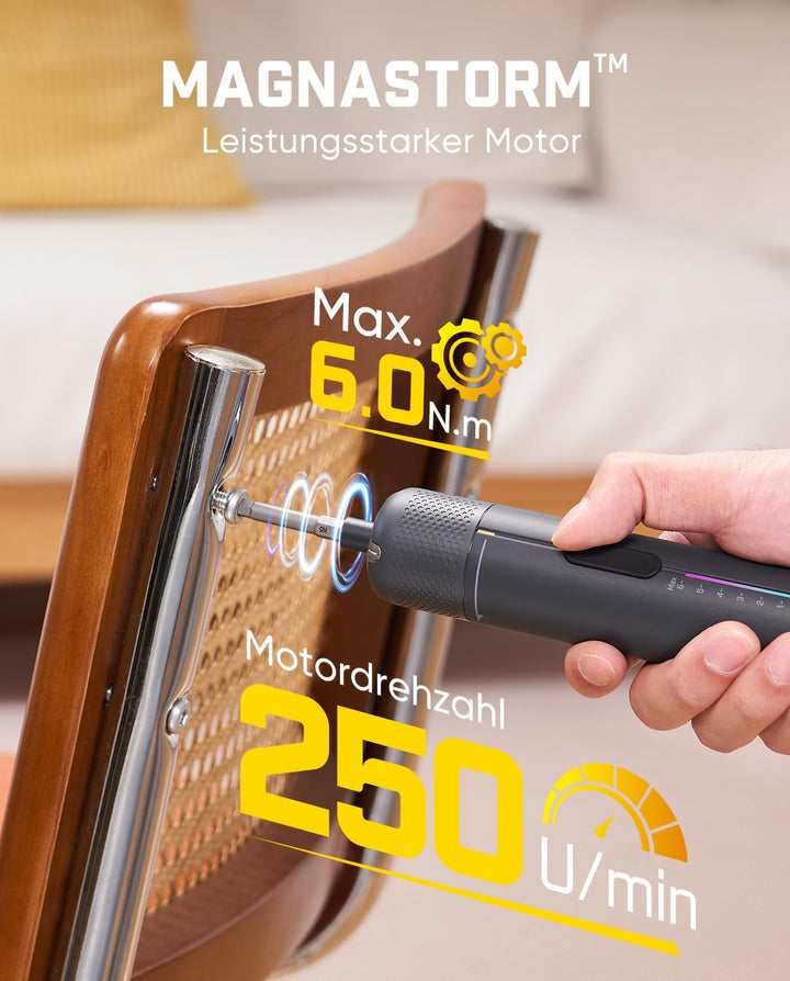 Fanttik S2 Pro Max Elektroschrauber Akkuschrauber Set, 7 Drehmomenteinstellungen, 0,5 bis 6 Nm, 16 m