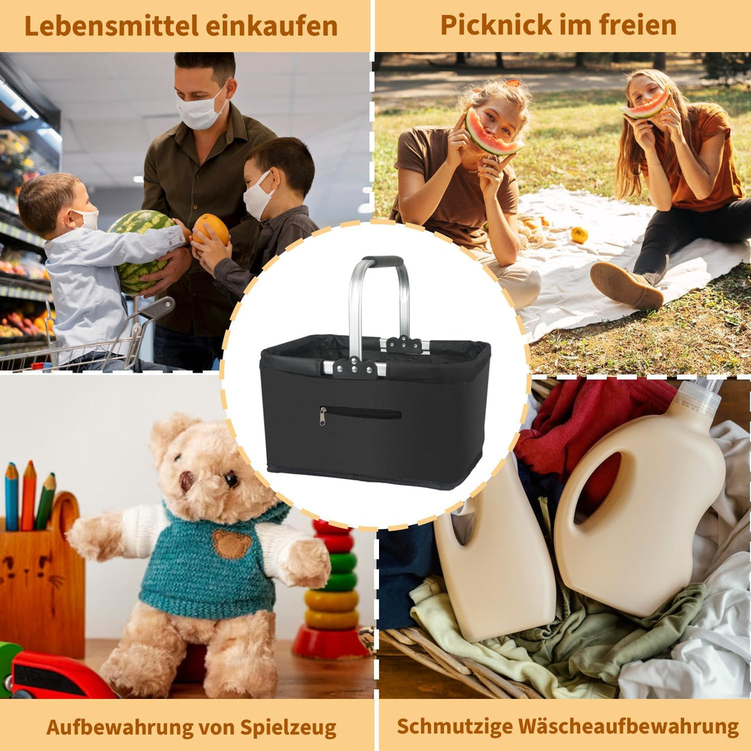 Einkaufskorb Faltbar 25L,Einkaufskorb Klein Mit Gepolsterte Griffe Und ReissVerschlusstasche,Einkauf