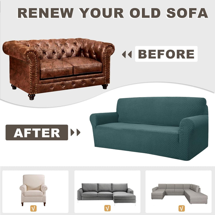 FIGOOO Stretch Sofabezug 3 Sitzer Sofa überzug Schachbrettmuster Jacquard Elastisch Waschbar Sofahus