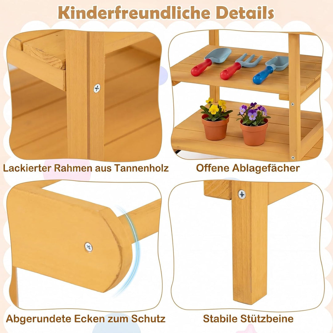 COSTWAY Matschküche Kinder Outdoor, Spielküche mit Wassertank &amp; Wasserhahn | Kinderküche mit Rädern,