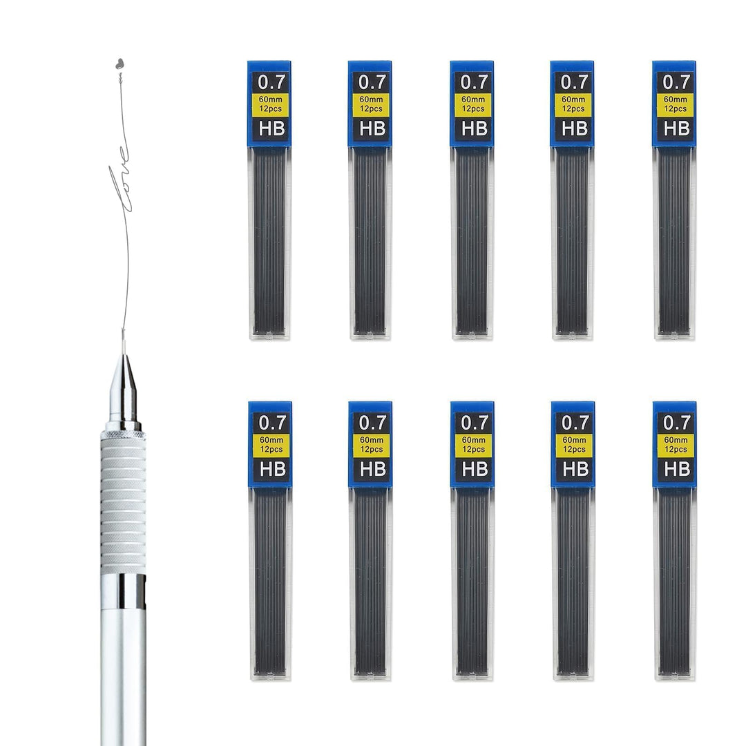 120 Bleistiftminen 0,7 mm Bruchsichere, Hochwertige Harzmine, 10 Sets mit je 12 Minen, Kunststoff-Au
