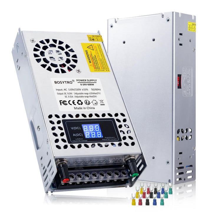 BOSYTRO Einstellbar Schaltnetzteil AC 110V/220V to DC 0-24V Transformator 25A 600W Spannung Digitala