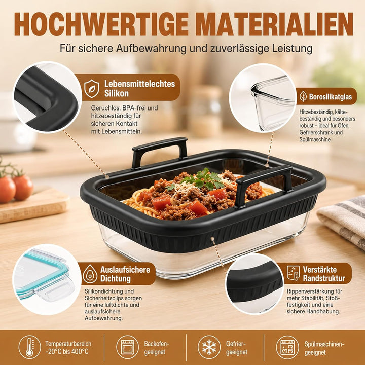 ZYNERY Glas-Auflaufform für Heissluftfritteuse mit Silikongriffen, Heissluftfritteusen-Zubehör mit D