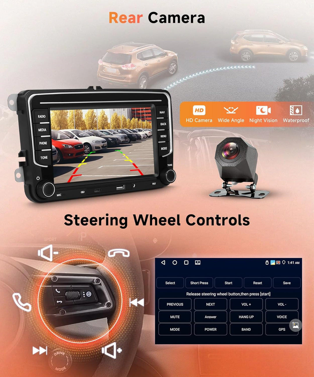 Rimoody 4G+64G Android Autoradio für VW Golf 5 6 Passat Polo Tiguan Touran Caddy Skoda SEAT mit Wire