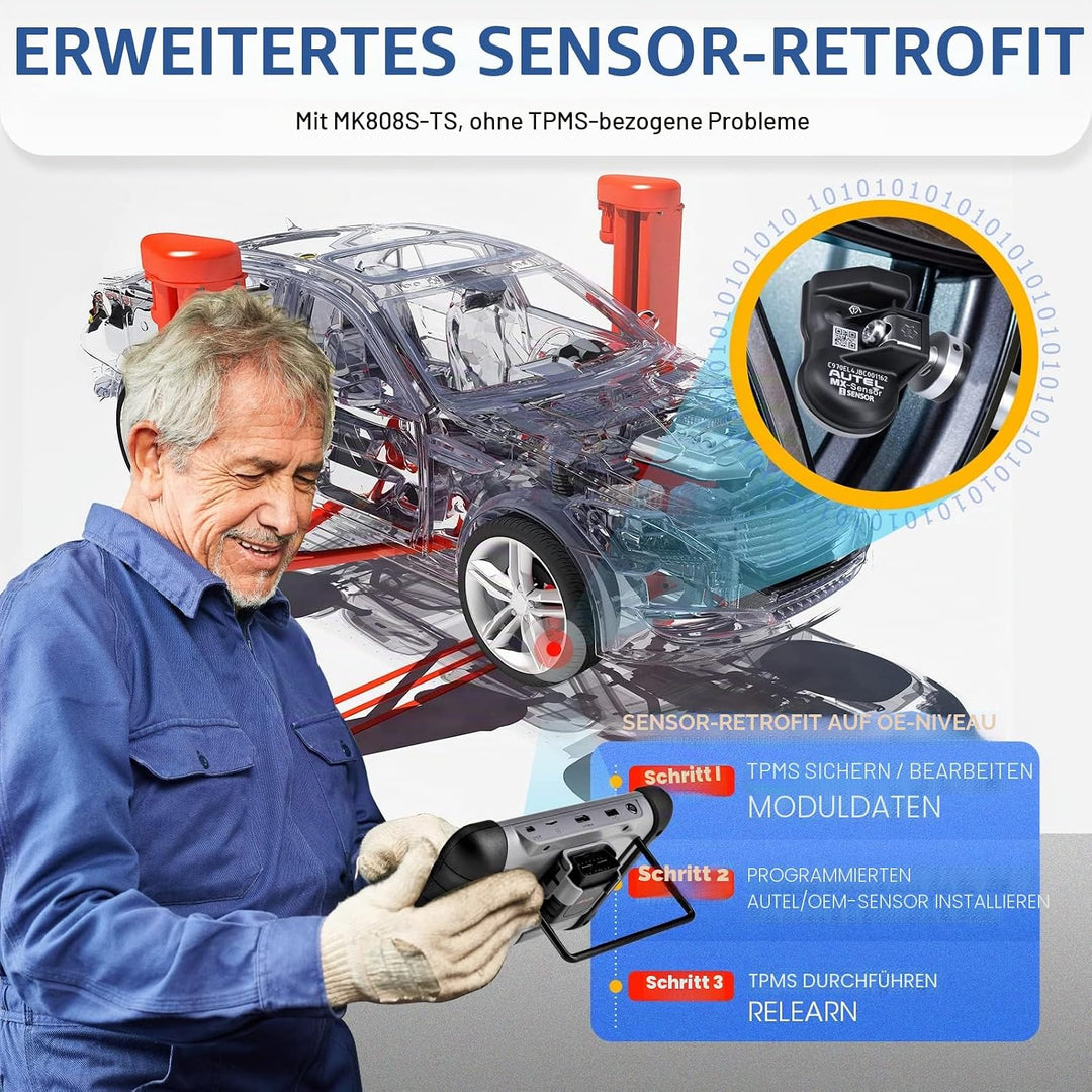 Autel 2023 Neuestes MK808S-TS OBD-II Diagnosewerkzeuge TPMS-Programmier Neulerntool Diagnosescanner