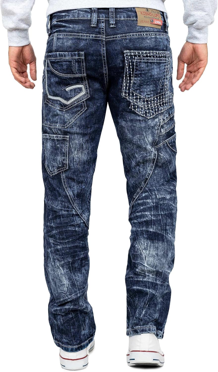 Herren Jeans – Extravagante Designer-Jeans mit Patchwork, Nieten & Kontrastnähten – Regular Fit, Den
