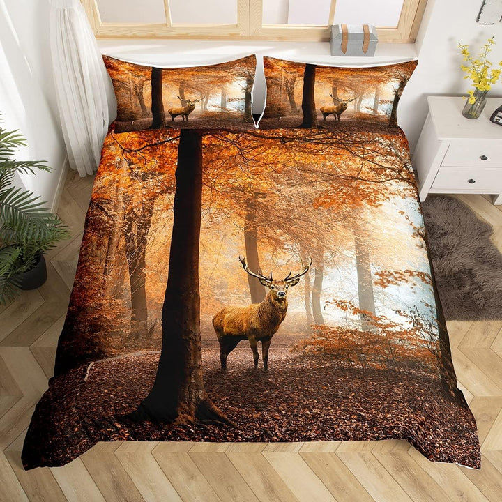 Wald Hirsch Bettw?sche Set Braun Elch Bettbezug Set 135x200cm für Kinder Jugendliche Erwachsene Deko