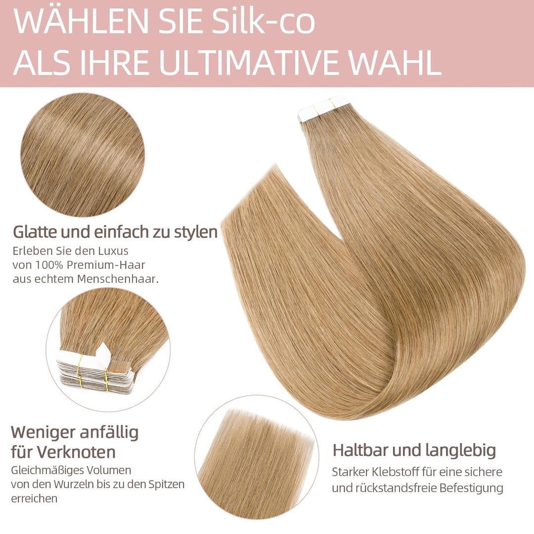 Silk-co Tape in Extensions Echthaar 20stk, leicht Version Tape Extensions Echthaar, Remy Haarextensi