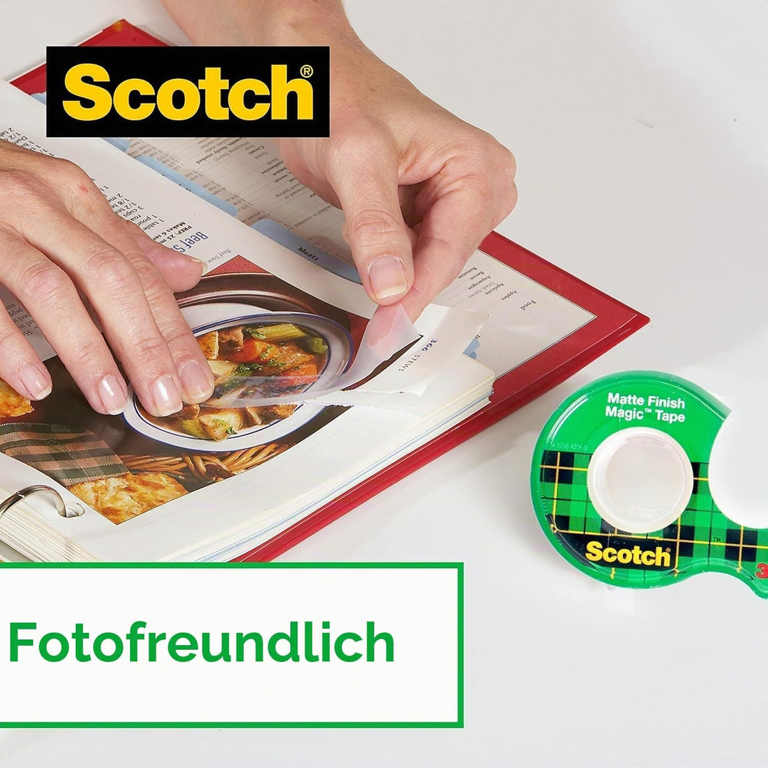 Scotch Schreibtisch-Klebebandabroller, Schwarz + Scotch Magic Unsichtbares Klebeband, 19 mm x 33 m,