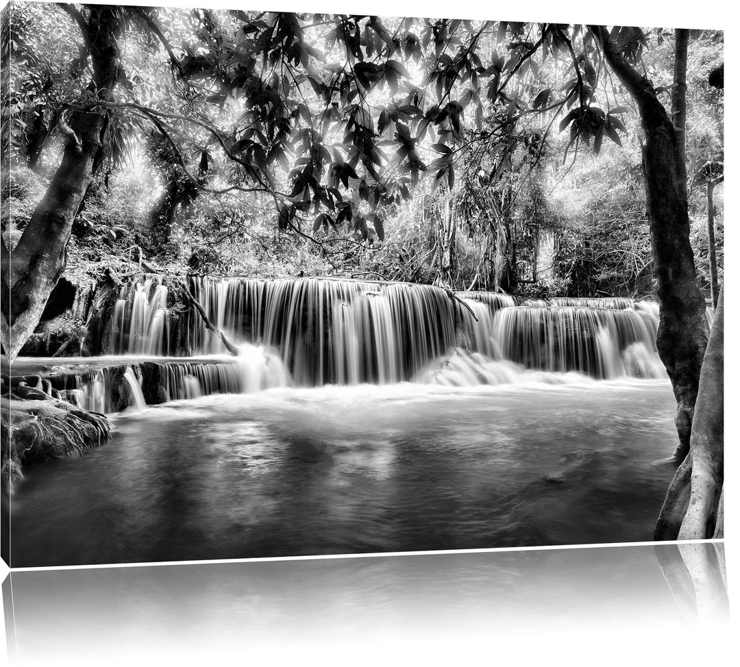 Pixxprint Kleiner Wasserfall im Dschungel als Leinwandbild/Grösse: 120x80 / Wandbild/Kunstdruck/fert