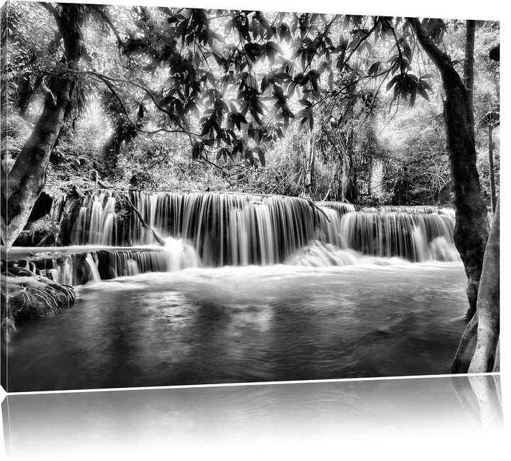 Pixxprint Kleiner Wasserfall im Dschungel als Leinwandbild/Grösse: 120x80 / Wandbild/Kunstdruck/fert