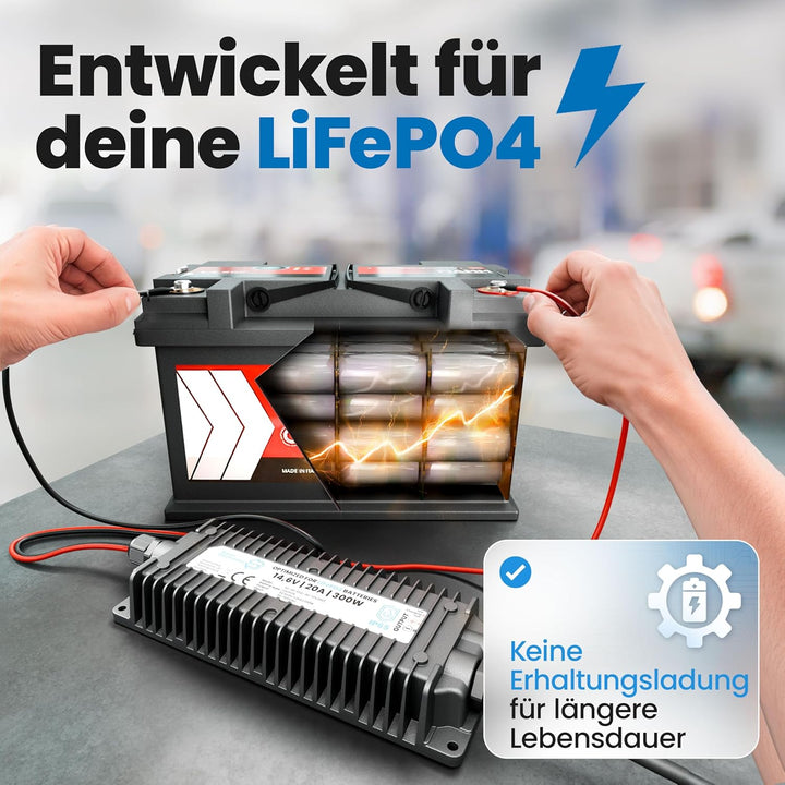 24V Batterie-Ladegerät LiFePO4 29,2V 10A 300W | Optimiert für Lithium-Eisenphosphat-Akku | Auto-Batt