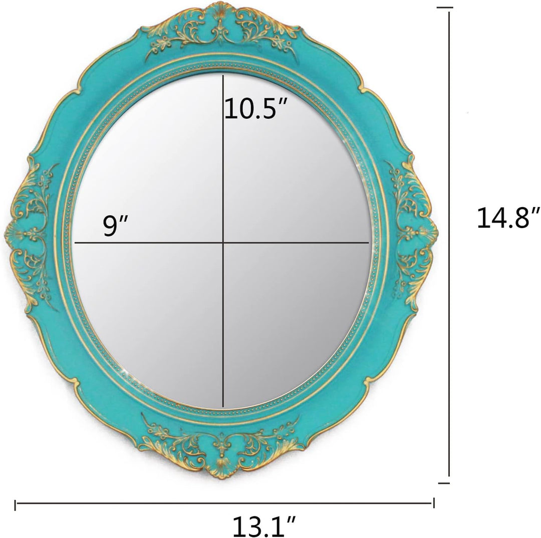 YCHMIR Dekorativer Spiegel, Vintage-Spiegel, 37,6 x 33,3 cm, oval, Spiegel, Blau