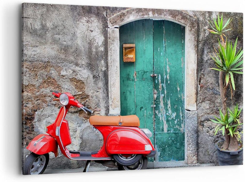 Bilder auf Leinwand 100x70cm Leinwandbild Scooter transport italien retro Gross Wanddeko Bild Schlaf