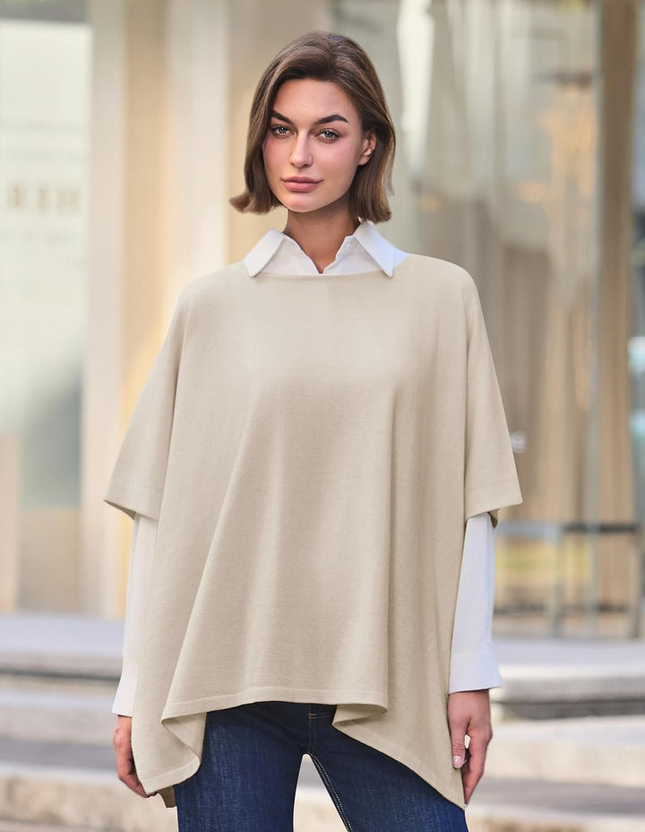 PULI Damen Pullover Poncho Elegant Viskose Strick Locker sitzend Poncho Schal Einheitsgrösse Barley