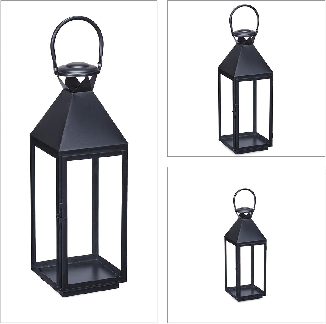 Relaxdays Laternen 3er Set, Dekolaternen für draussen & drinnen, 3 Grössen, Metall, Glas, Windlichte