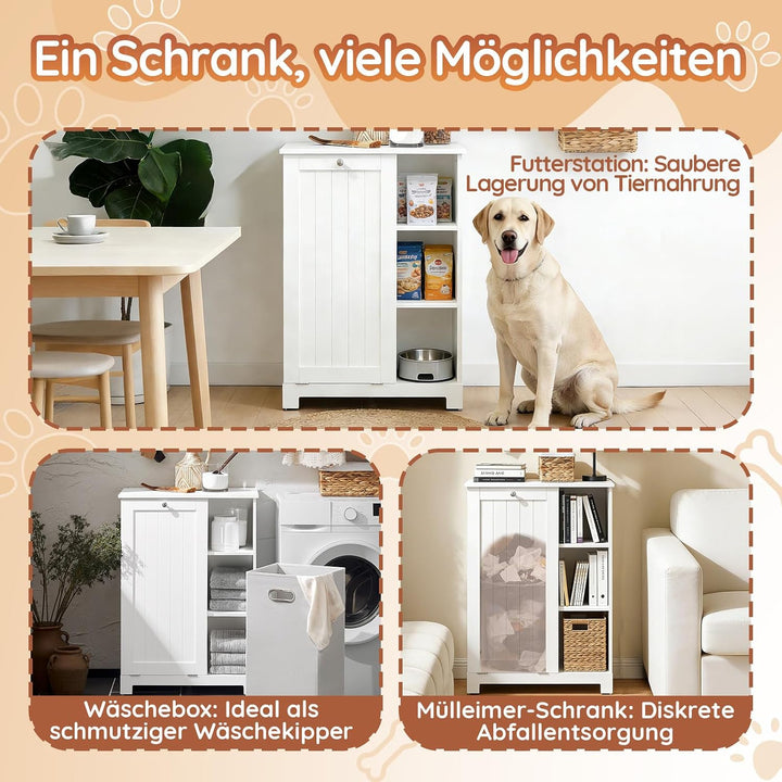 SoBuy Futterschrank Hund Katzenklo Schrank mit Stauraum Weiss 60x86x37cm | Multifunktionaler Schrank