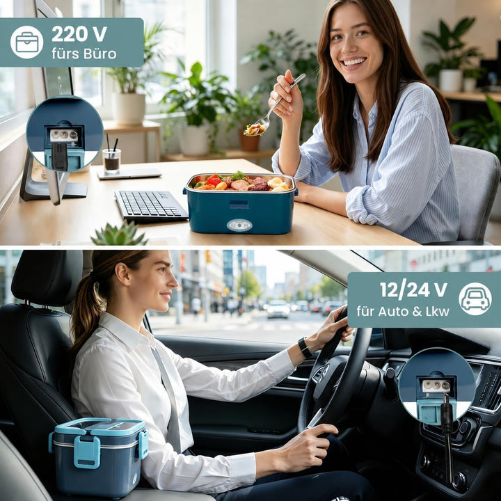Anykuu Elektrische Lunchbox 100W 1,8L grosse Kapazität Lunchbox elektrisch 3-in-1 12V/24V/220V Wärme