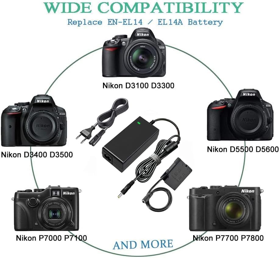 EH-5 Netzteil Plus EP-5A Ladekit Ersatz Nikon EL-14 / EL-14a Ladegerät für Nikon D3100, D3200, D3300