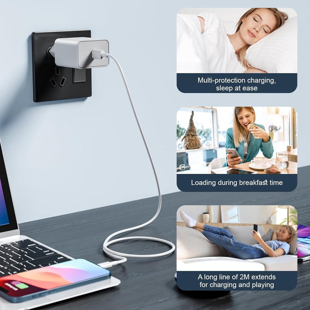 Schnellladekabel iPhone Ladekabelbel [MFi-Zertifiziert] 25W USB C Ladegerät und 2M Lightning- Kabel