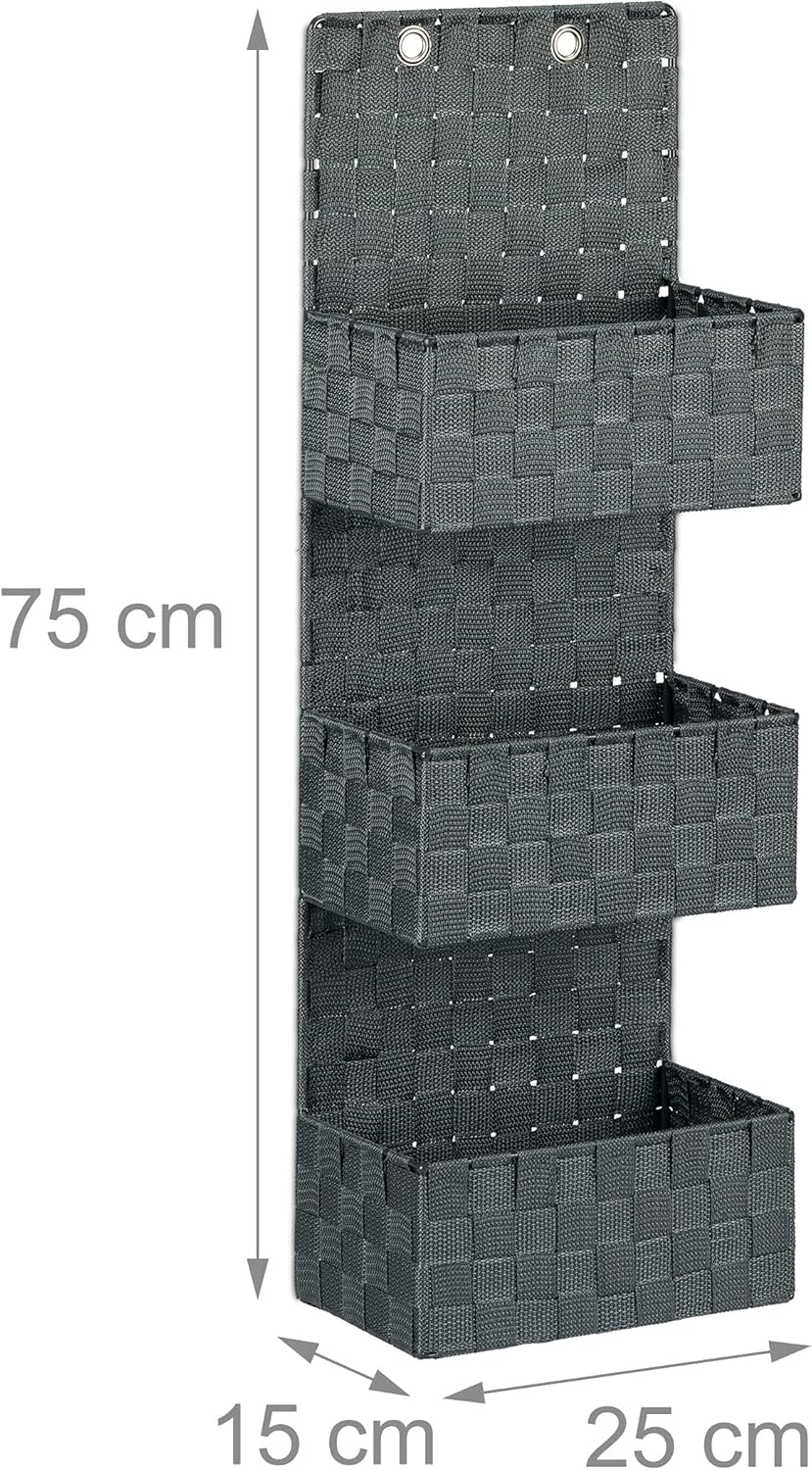 Relaxdays Hängeorganizer Stoff, Türorganizer mit 3 Aufbewahrungskörben, Wandorganizer Bad, PP, HBT: