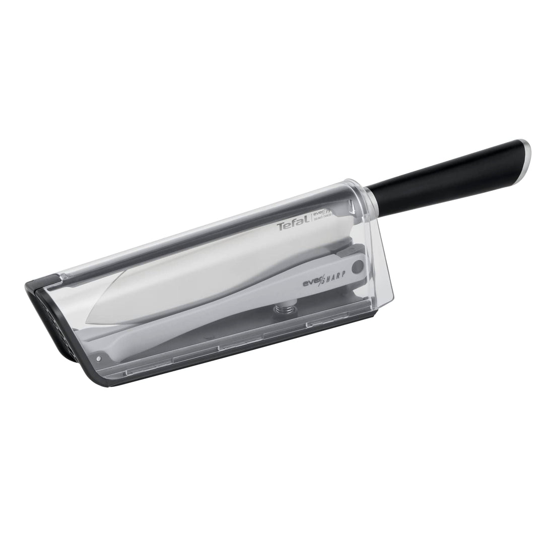 Tefal K25790 Eversharp Santokumesser + Messerschärfer | 16,5 cm | integriertes Schleifsystem | Allro