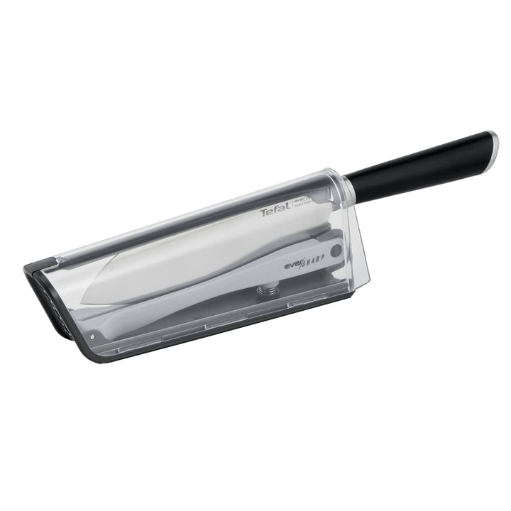 Tefal K25790 Eversharp Santokumesser + Messerschärfer | 16,5 cm | integriertes Schleifsystem | Allro