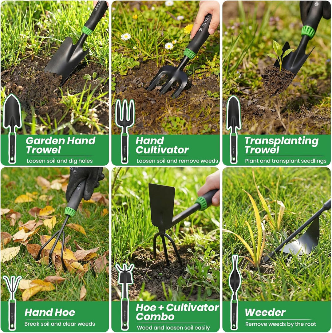 Velway Gartenwerkzeug Set 11 Stück - Gartengeräte aus Edelstahl, Robuste Handwerkzeuge mit ergonomis