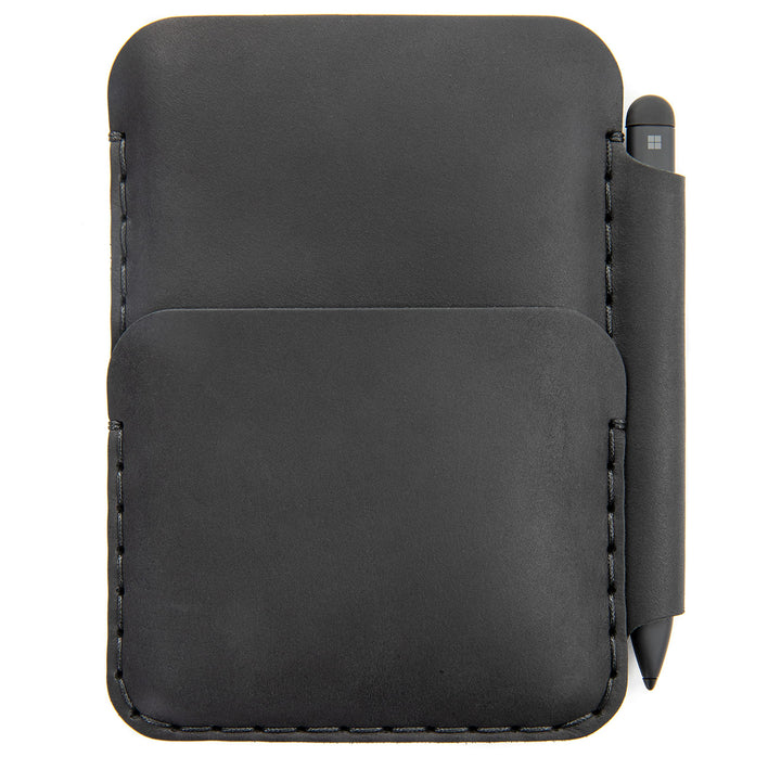 Leder Tasche für Microsoft Surface Duo 1st Gen mit Original Bumper. Mit Pen Tasche (Schwarz), Schwar