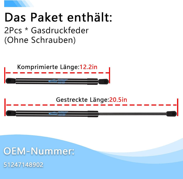 2x Kofferraum Dämpfer für BMW Mini One und Cooper R56 2006-2014 Gasfeder Heckklappe Schwarz Heckklap