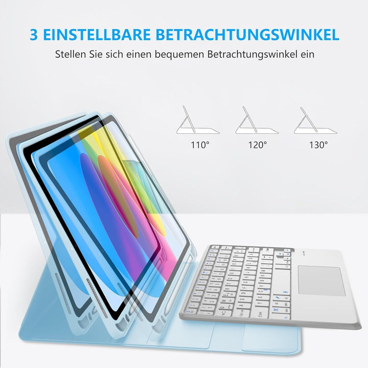 Hülle Tastatur für iPad A16 11 Zoll 2025, iPad 10. Generation 2022 10.9" mit Touchpad, Magnetische B