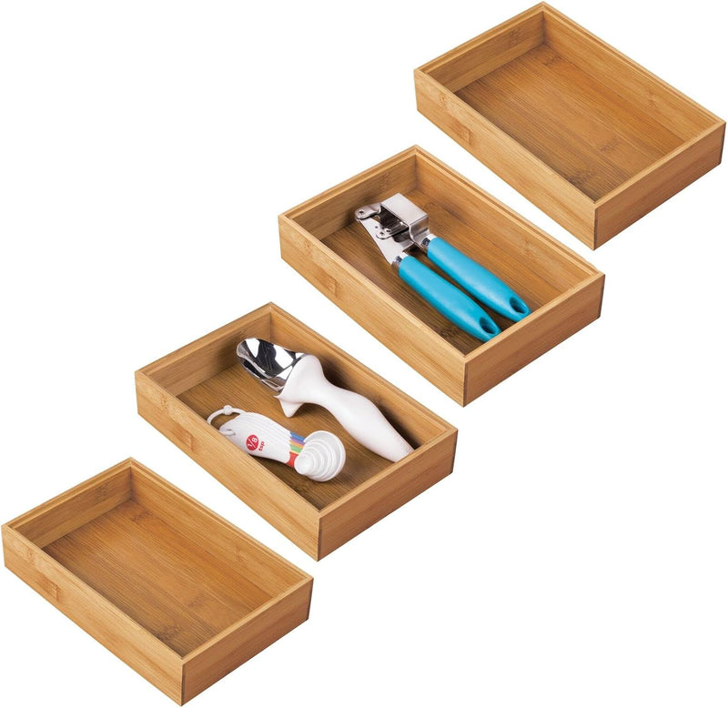 mDesign 4er-Set Aufbewahrungsbox für die Küche – grosse Schubladenbox aus Bambus – stapelbarer Schub