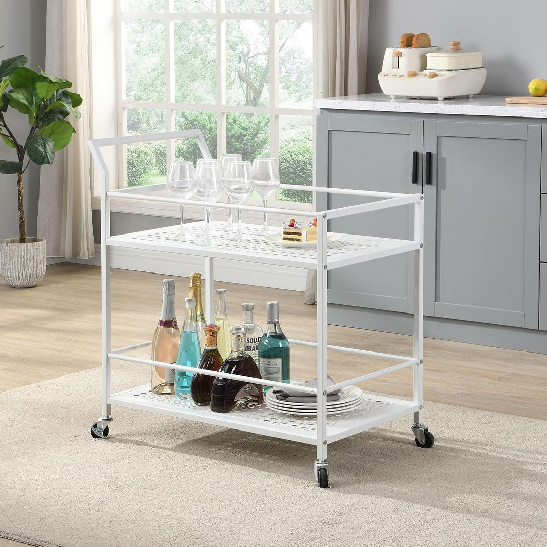 FineBuy Servierwagen 79x45x83 cm Metall Weiss mit Rollen, Küchenwagen | Barwagen mit 2 Ebenen und Fe