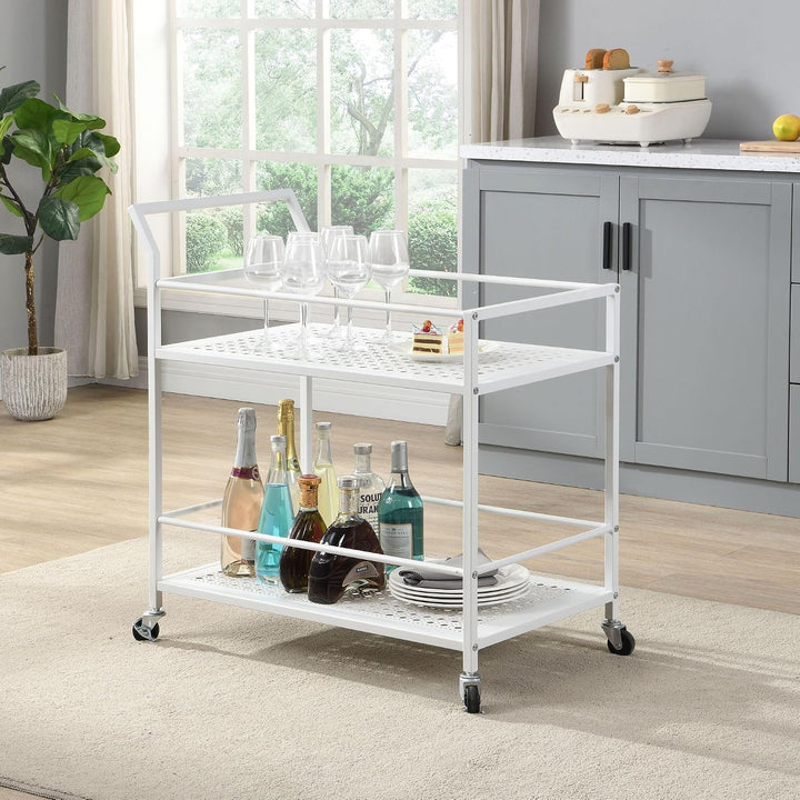 FineBuy Servierwagen 79x45x83 cm Metall Weiss mit Rollen, Küchenwagen | Barwagen mit 2 Ebenen und Fe
