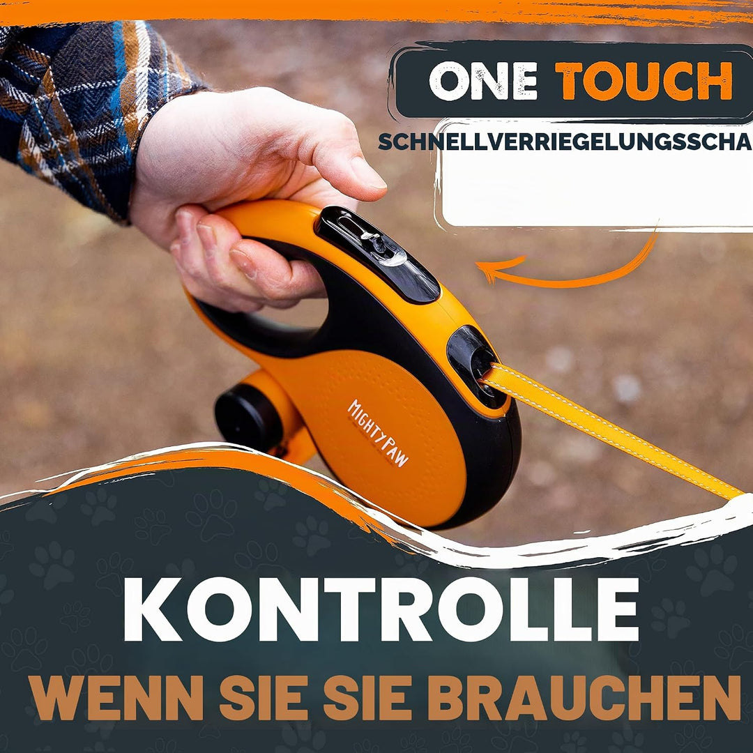 Mighty Paw Einziehbare Leine mit integriertem Kotbeutelhalter, 40,6 cm Lange, einziehbare Hundeleine