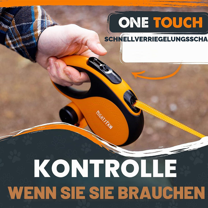 Mighty Paw Einziehbare Leine mit integriertem Kotbeutelhalter, 40,6 cm Lange, einziehbare Hundeleine