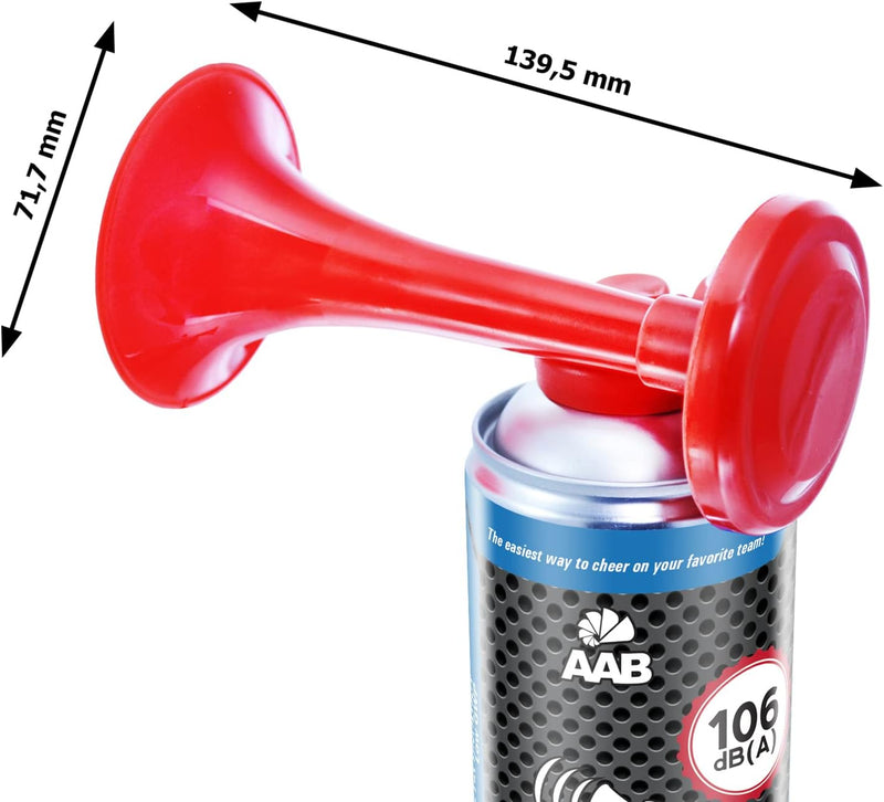 AAB Signal Horn – Laut Nebelhorn 106 dB(A) Mit Nicht Brennbarem Gas, Airhorn, Fussball Tröte, Gasfan