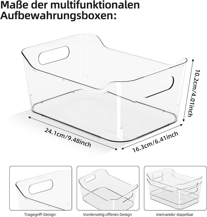 8 Stück aufbewahrungsbox küche küchenschrank organizer mit Griff | Transparent, Kunststoff kühlschra