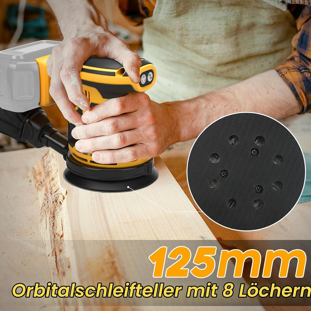 Exzenterschleifer für DeWalt 20V Akku(no Akku),125mm Schleifmaschine, 3 Geschwindigkeiten 7,000-11,0